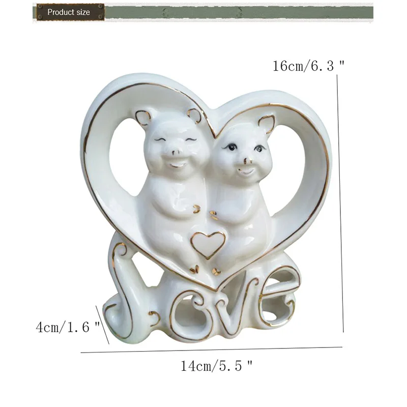 Creative Heart-shaped Ceramic Couple Pig Miniature Ornaments Wedding Gifts Europe Pigs Figurines Home Decoration Desktop Crafts | Дом и сад