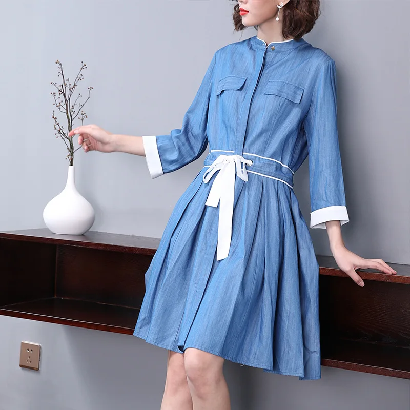 2018 весеннее джинсовое платье джинсовая юбка длинное хлопок тонкая синяя Глория