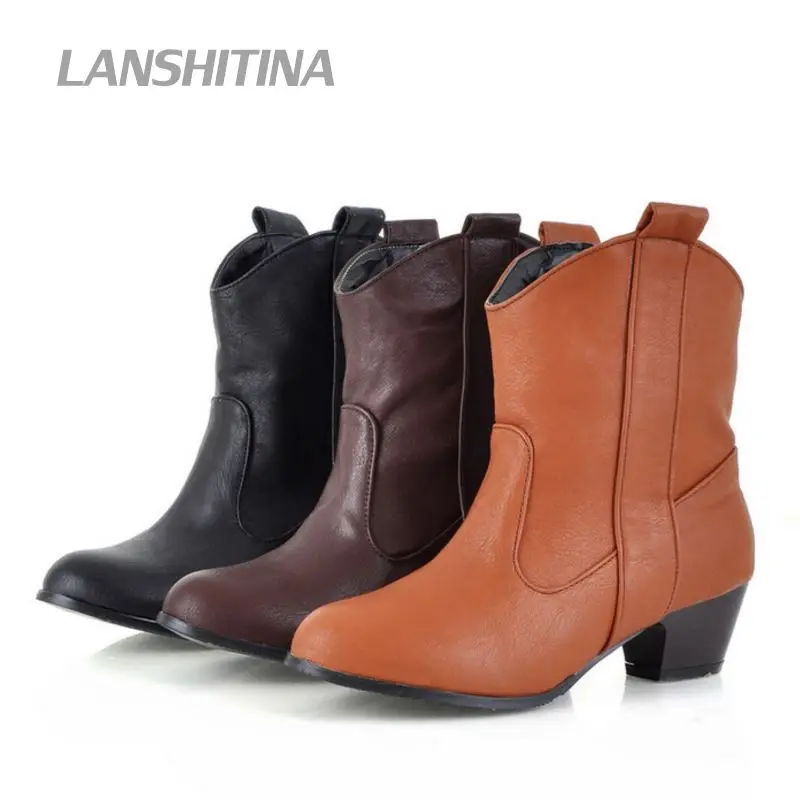 Women Half Boots Shoes Woman Round Toe Fashion Warm Winter Botas Heels Rome Boot Quality Footwear Y199 | Обувь