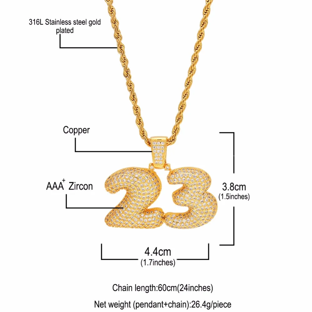 В стиле хип хоп Полный AAA CZ Циркон Bling лед из числа 23 красивое женское ожерелье