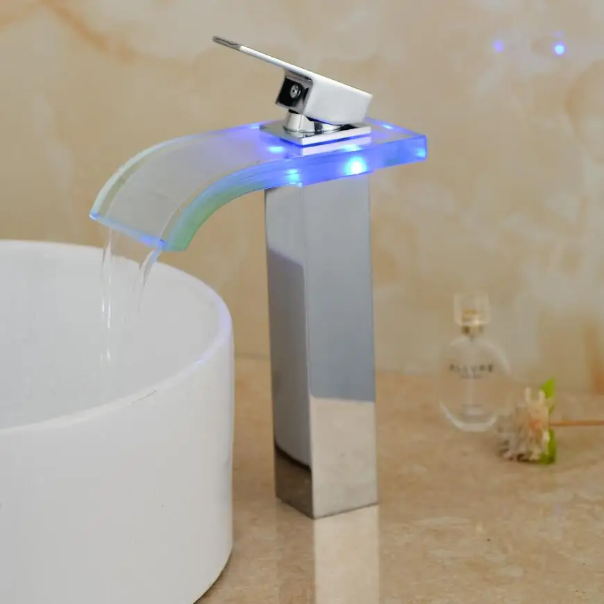 Стеклянный смеситель для умывальника с водопадом Robinet Salle De Bain ванной со