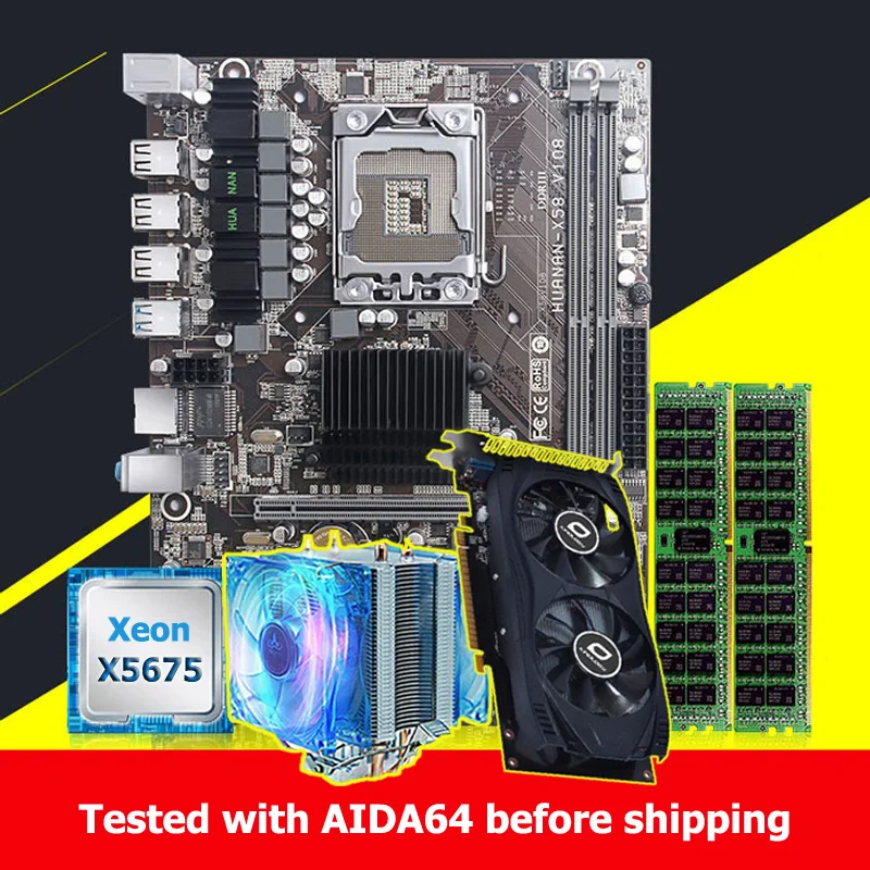 Хорошее качество HUANAN ZHI X58 Материнская плата с ЦП Intel Xeon X5675 3,06 ГГц 16 г(2*8 г) REG ECC память GPU видеокарта GTX750Ti 2GD5