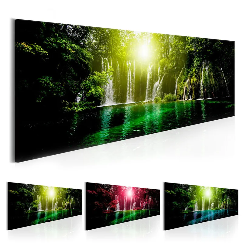 

Natural Landscape Canvas Painting Sunshine Waterfull Posters and Prints Forest Wall Art for Living Room Bathroom Home Decor
