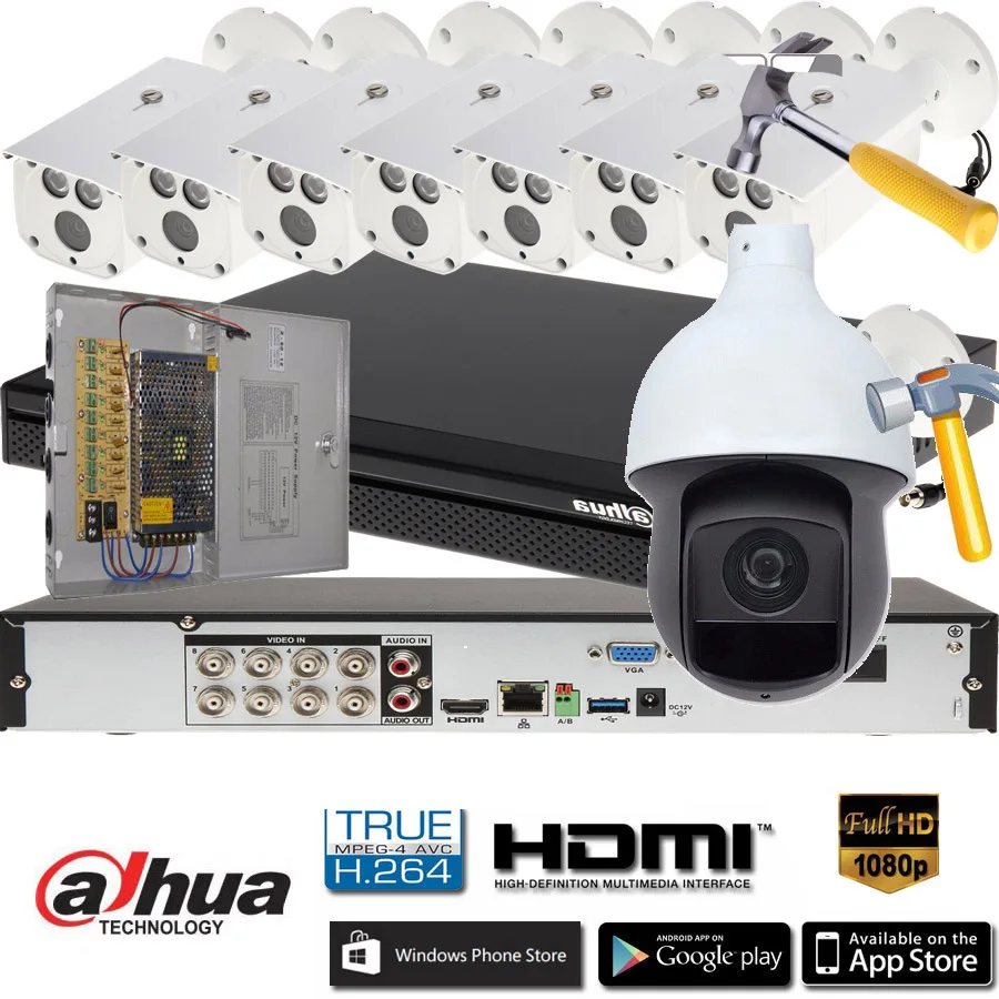 Dahua HXVR7108H S2 8Ch 2MP HD 1080 P HDMI CVI Системы DVR комплект с 8x1080 DH HAC HFW1200B ИК безопасности HDCVI
