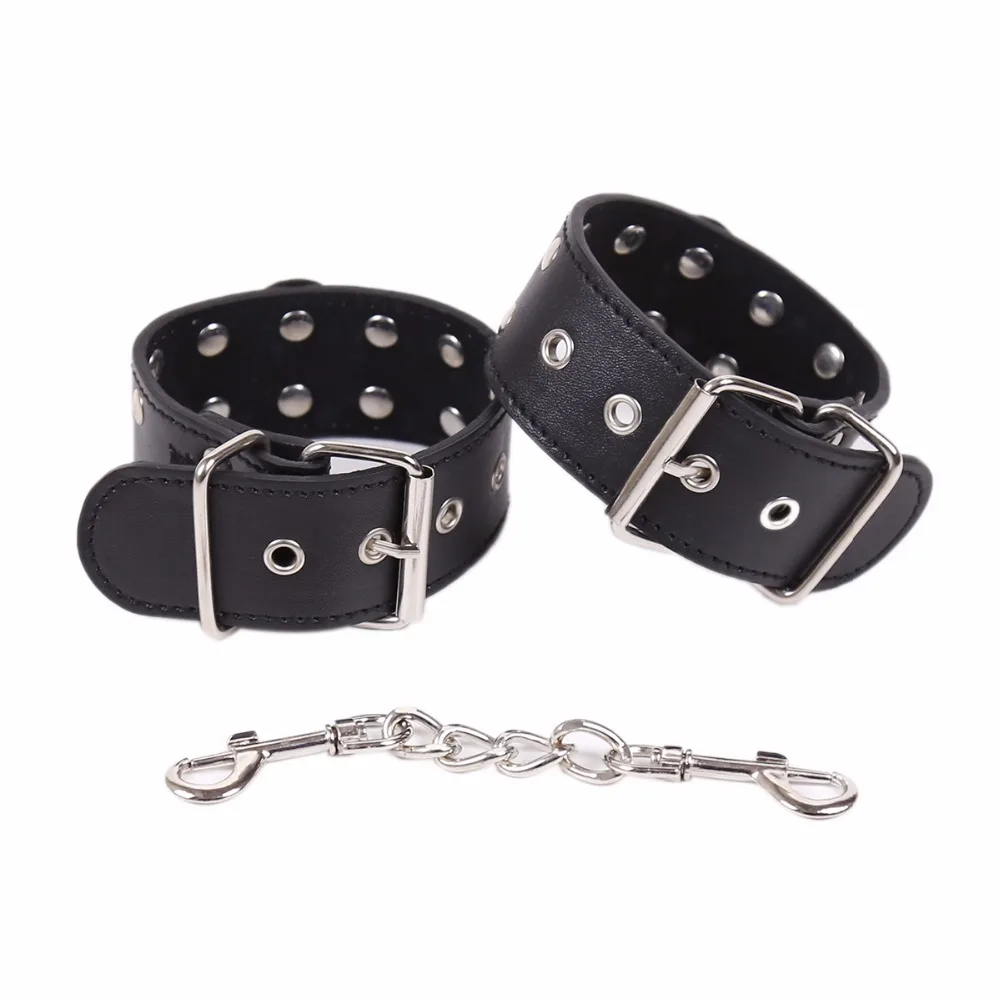 2019 New SM Leather Rivet Restraint Handcuff Ankle Men Women BDSM Couple Adult Sex Toy Metal Body Bondage Fetish Cosplay HOTTIME |