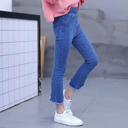 3 Fashion Autumn Casual Girls Soft Jeans Cotton Children Skinny Denim Pants Kids Girls Clothes Warm Elastic Waist Trousers - Цвет: 3