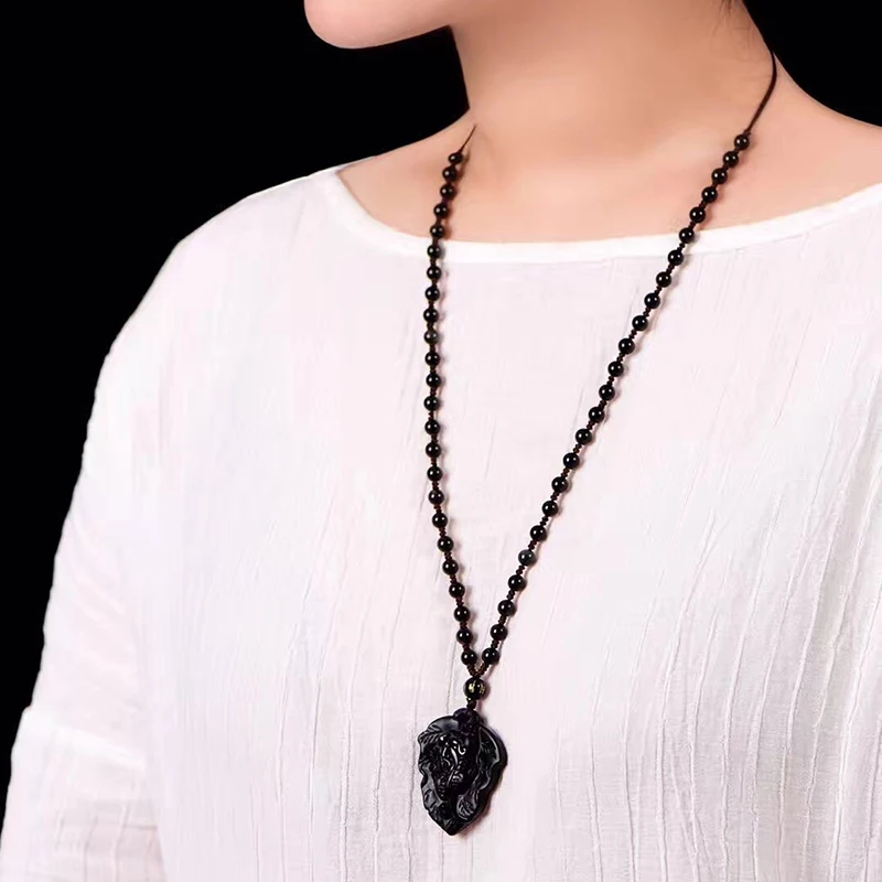 Подвеска из натурального обсидиана Piuxiu черная отлично вырезанный с эффектом