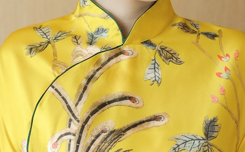 Китайские Cheongsam топы для женщин Ретро винтажная рубашка чай свободное желтое китайское платье весенние женские китайские Топы DD1891