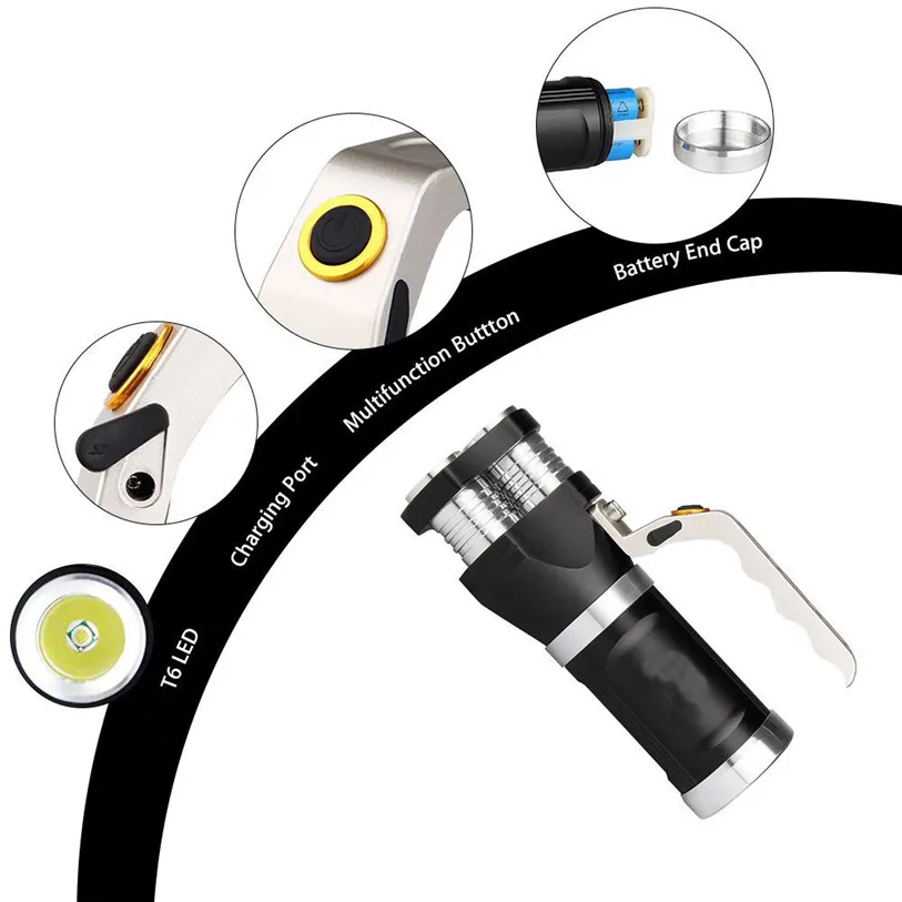 

Rechargeable LED Searchlight Tactical Flashlight 3T6 Spotlight 9000 Lumens Outdoor Lamp Light High Quality Accessories Mar 29