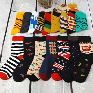 Новинка, геометрические полоски, клетчатые носки с рисунком рыбы, фруктов, красочные, счастливый человек, хлопковые мужские забавные носки в стиле хип-хоп для скейтборда, Осень-зима