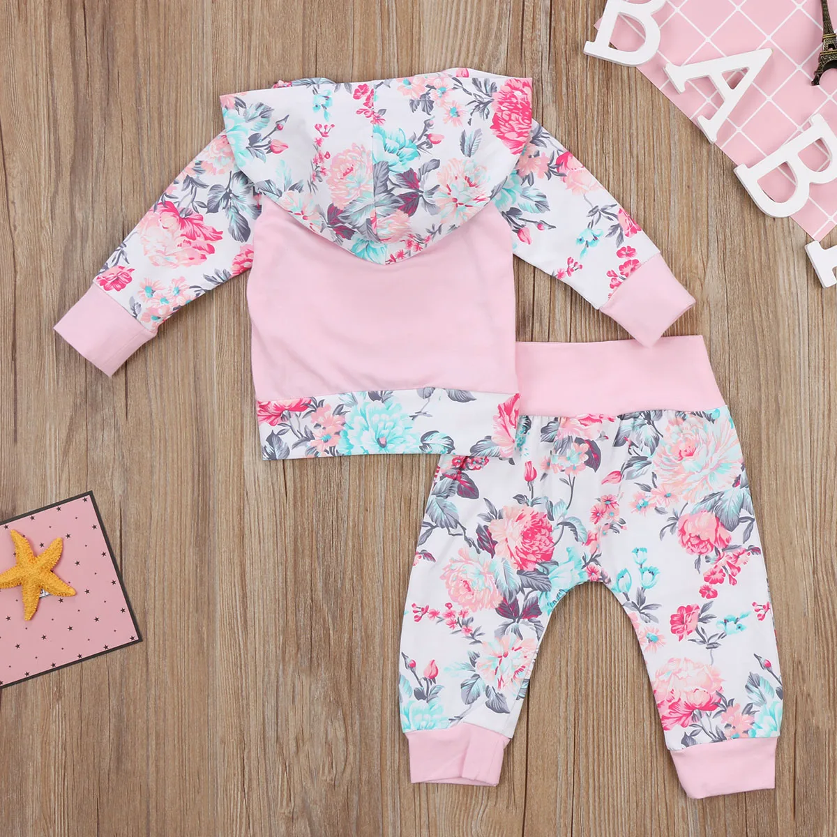 

Emmababy Newborn Baby Girl Floral Printed Top Hoodie Long Pant Clothes Set Outfits
