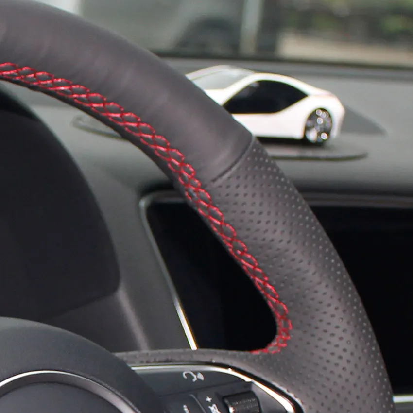Red Thread Holes Автомобильный руль чехлы для Toyota Prado 2004-2006 Land Cruiser 2006 LC120 ручной-сшитый верх слой коровья кожа - Название цвета: Red Thread Holes