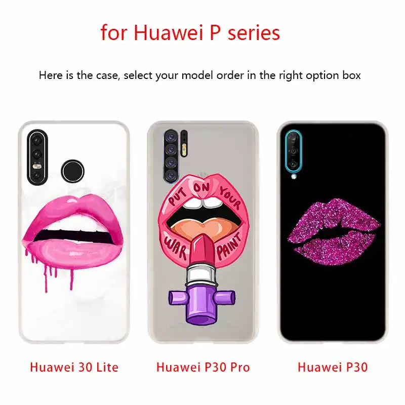 Pink Lips Aroma Silicone Coque Soft Case For Huawei P50 P40 P10 P20 P30 Lite Pro P Smart Z 2020 2019 Cover | Мобильные телефоны и