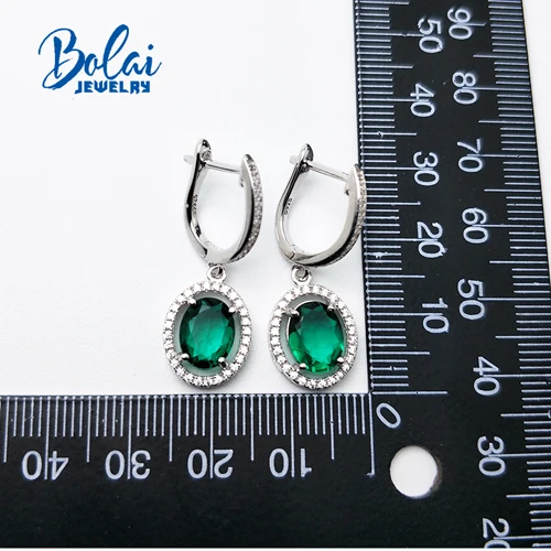 Bolaijewelry серьги с зеленым Изумрудом и застежкой в стиле Дианы серебряные ювелирные
