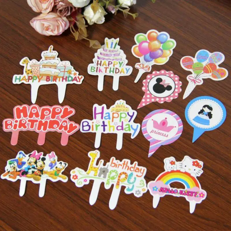 10 Sets Colorful Baby Shower Happy Birthday Cake Topper Decoration Girl Kidsroom Cupcake Paper Party Favors Anniversaire Enfant | Дом и сад