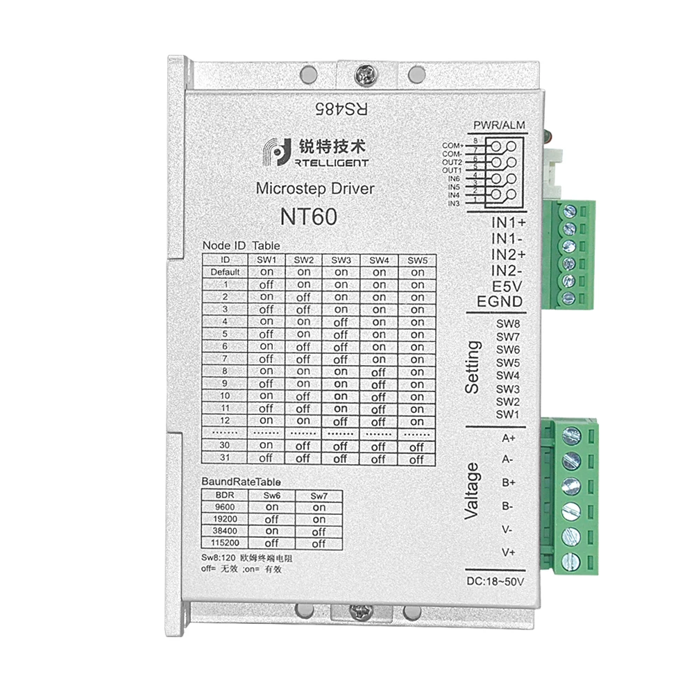 Трехфазный Драйвер шагового двигателя Rtelligent 2 Nema 23 24 NT60 RS485 через сеть Modbus для с