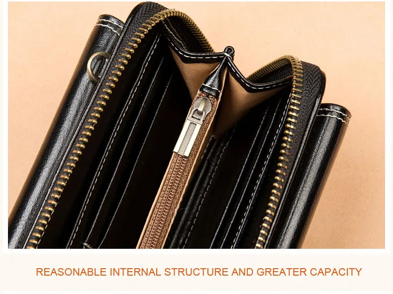 Vintage Oil Wax Leather Women Wallets Long Zippers Purse Genuine Leather Wallet Female Clutch Multifunction Big Capacity Wallet