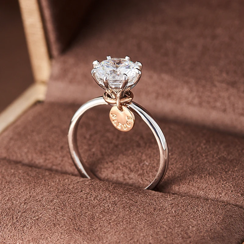 Твердое 18 к белое золото AU750 2.0ct 3ct 5ct круглый вырез DF обручальное кольцо на головщину Moissanite кольцо для женщин