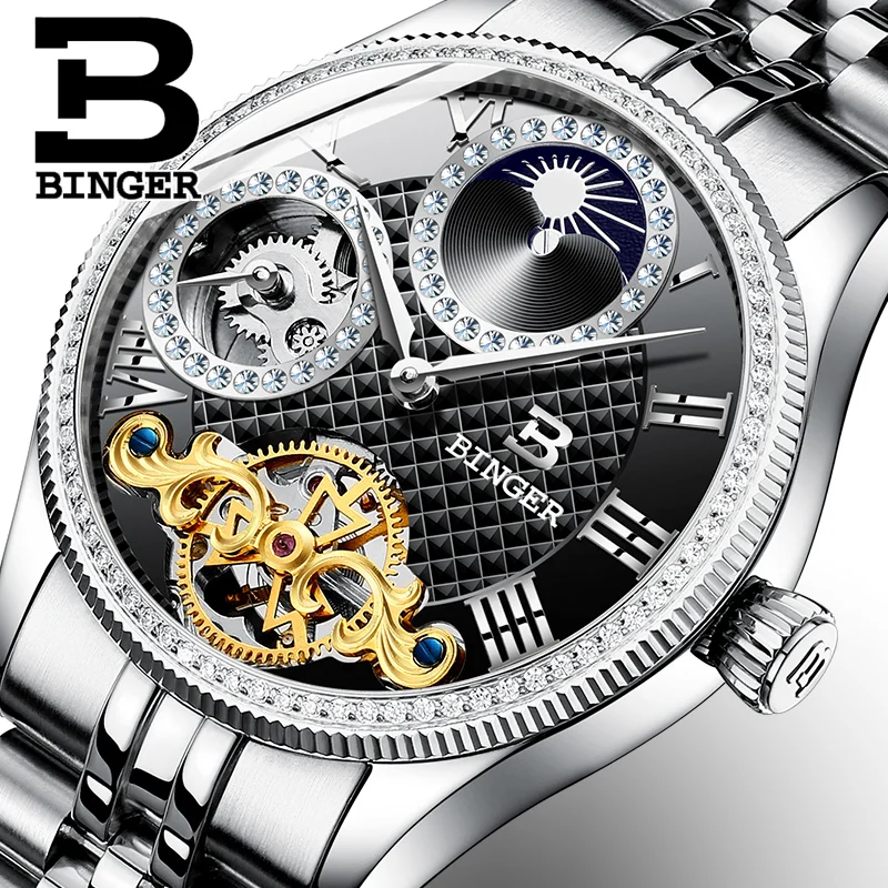 2018 новые механические мужские часы Бингер роль люксовый бренд Скелет наручные