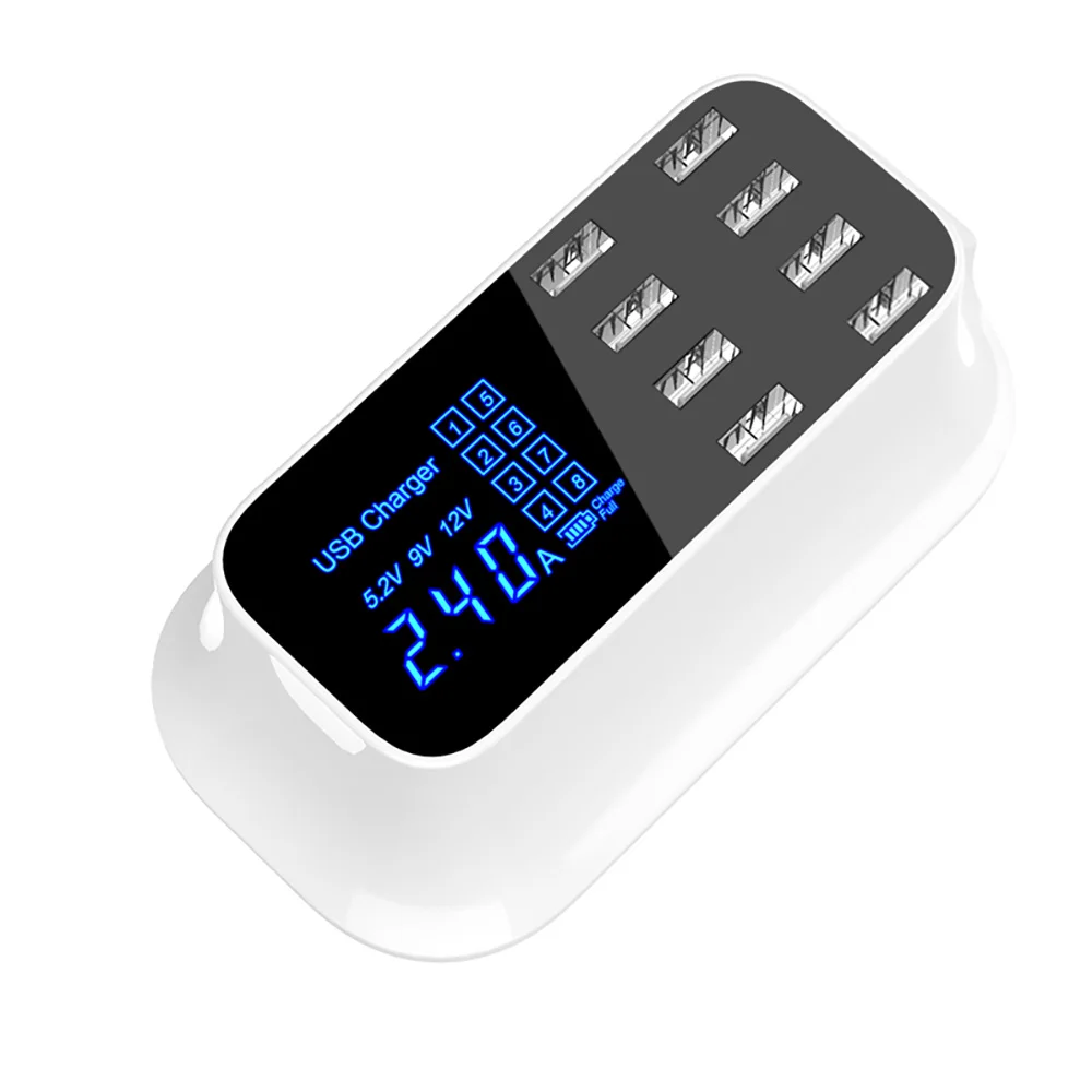 POWSTRO мобильного телефона Зарядное устройство 5V 8A с 8 Порты usb от избыточного заряда адаптер для путешествий защита ЖК-дисплей Экран в режиме реального времени Дисплей