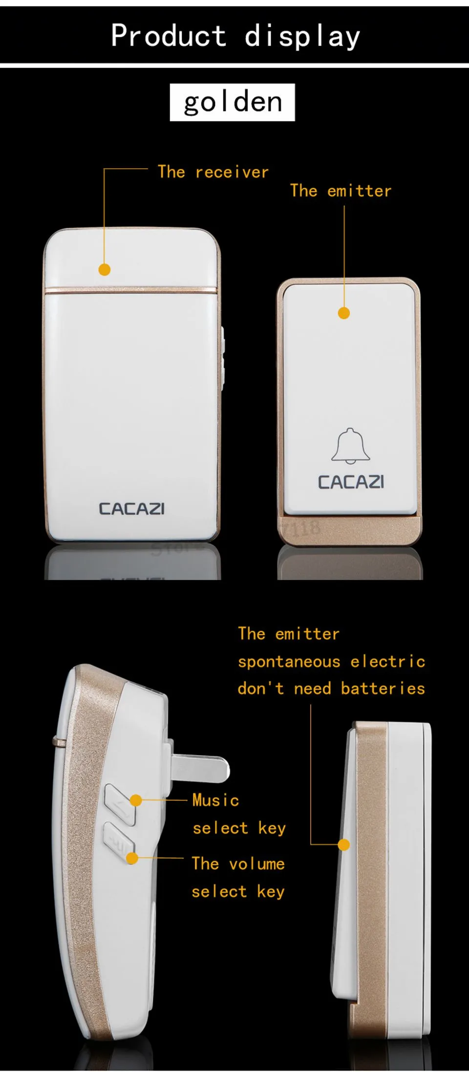 CACAZI Беспроводной звонок не Батарея Водонепроницаемый ЕС/UK/US индикатор 200 м дистанционного Дверные звонки 1 изделие-Питание кнопки 3 приемники