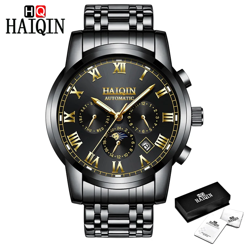 G-Black S HAIQIN мужские часы, мужские часы, новые механические мужские часы, роскошные черные модные спортивные часы, водонепроницаемые военные мужские часы - Цвет: G-Black S