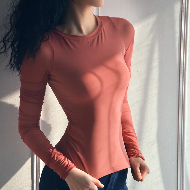 SALSPOR, сексуальная женская спортивная рубашка для йоги, одноцветная, сетчатая, дышащая, с длинным рукавом, футболки для спортзала, женские эластичные облегающие топы для фитнеса