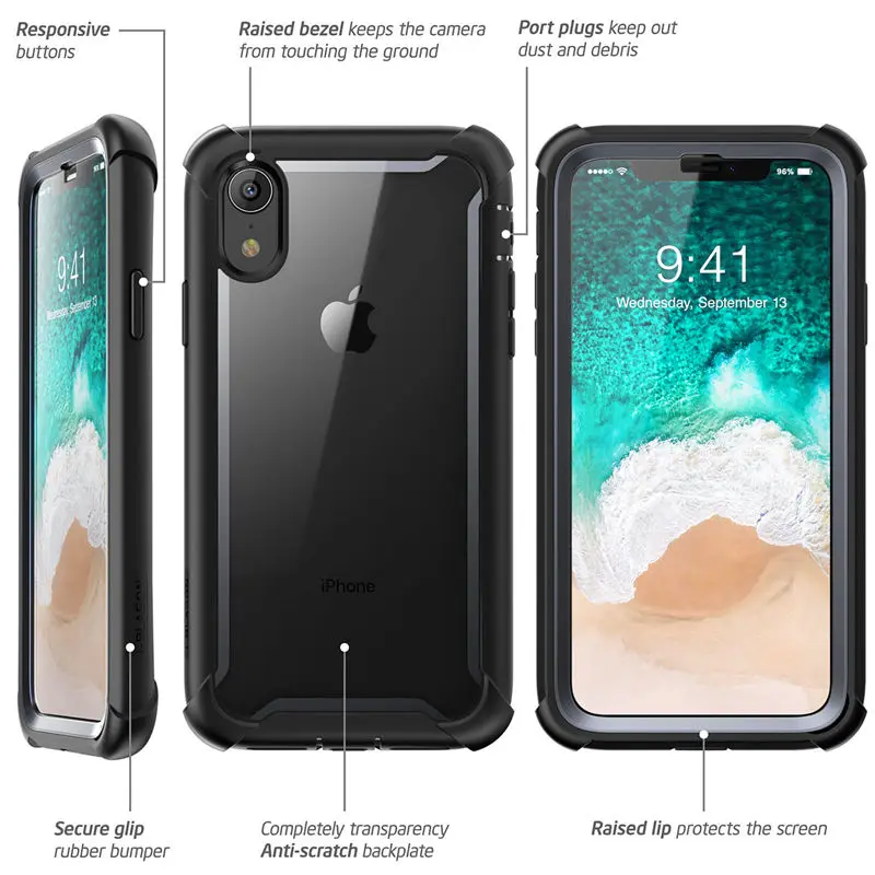 Для iphone XR чехол 6,1 дюймов i-Blason Ares серия полный корпус Прочный Прозрачный Бампер чехол со встроенной защитной пленкой
