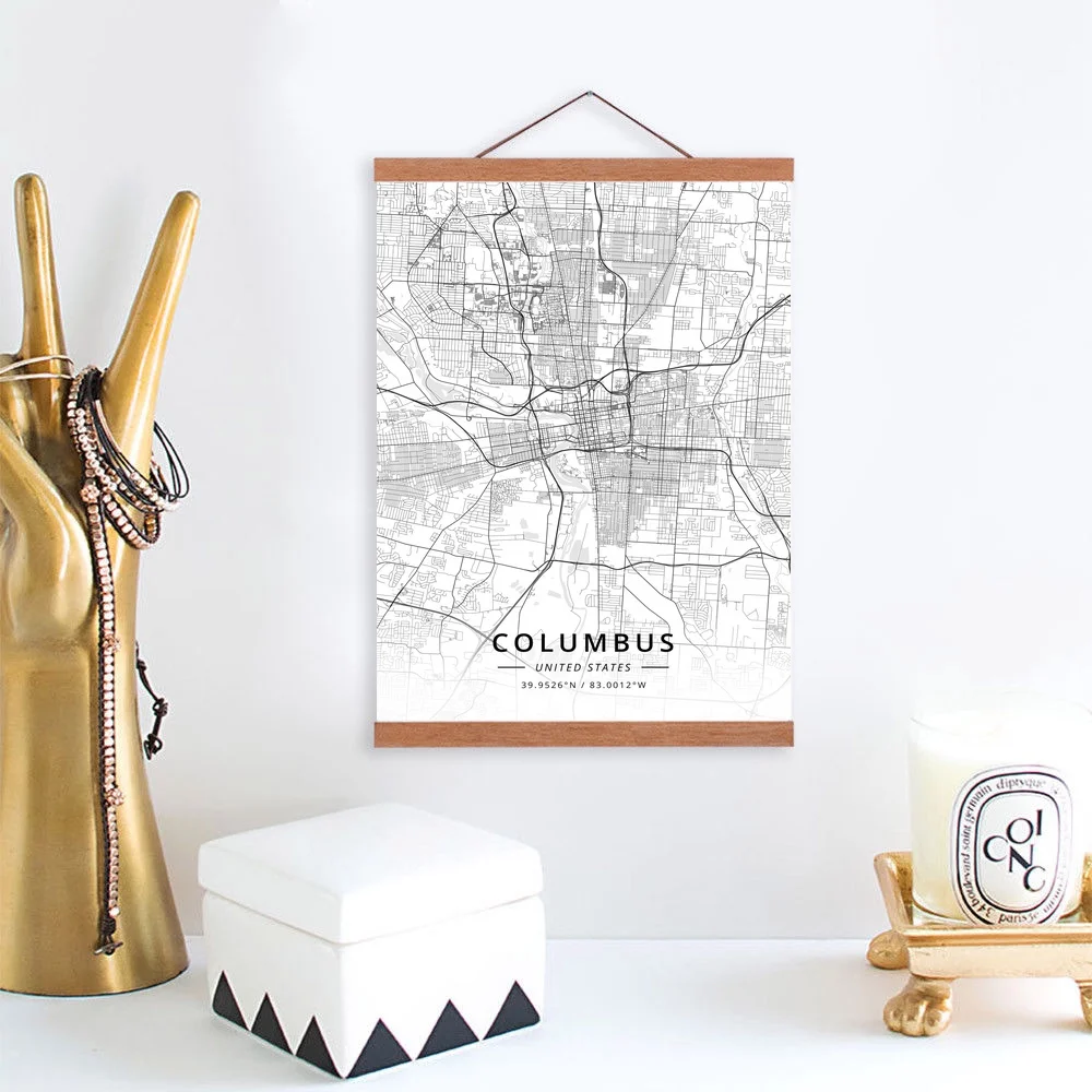 Columbus United States City Map Wooden Framed Canvas Painting Home Decor Wall Art Print Pictures Poster Hanger | Дом и сад