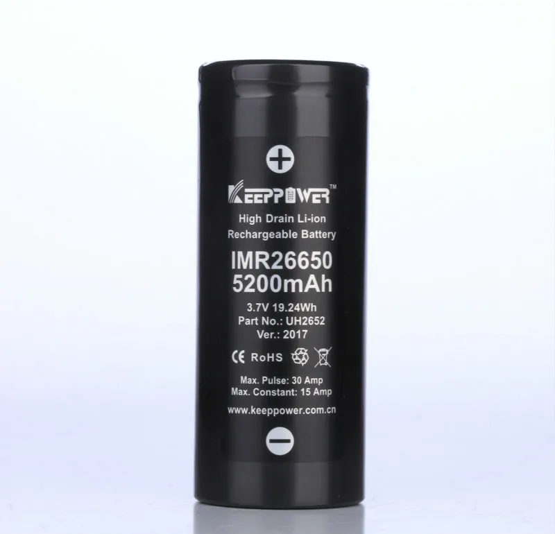 2 шт Keeppower 26650 Максимальная 30A разрядка 3,7 V 5200 mAh/5500 mah 19.24Wh IMR перезаряжаемая литиевая батарея