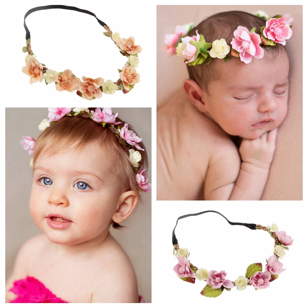 Yundfly Fashion Baby Girls Flower Garland Kids Floral Anadem Graland Children Wreath Hair Accessories Photo Props
