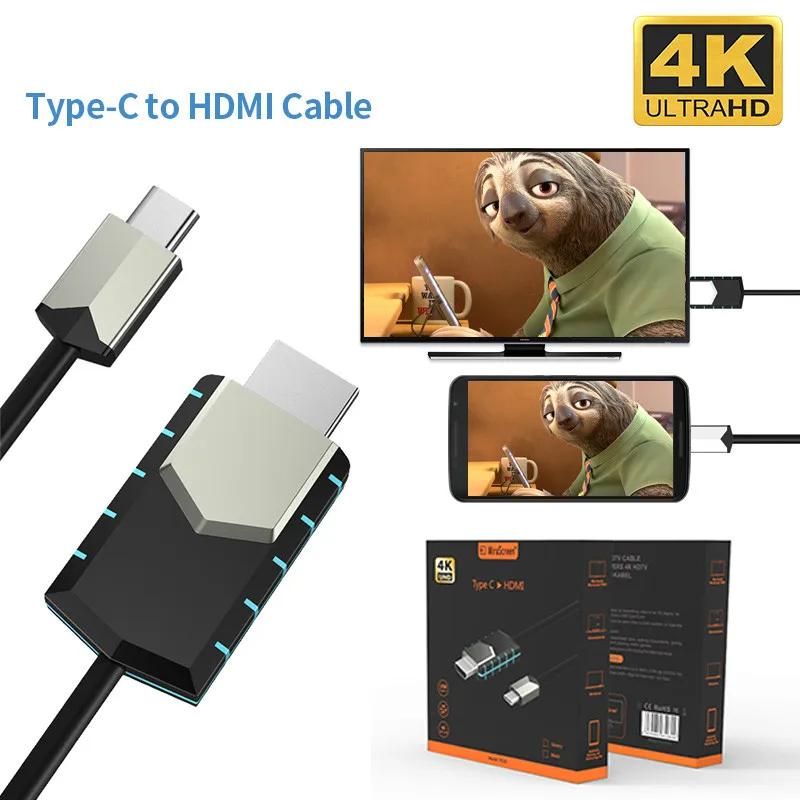 Новейший Full-HD Mirscreen кабель TC03 тип-c до 4K HDMI кабель мгновенная проекция подключение сотового телефона к ТВ/gps навигации