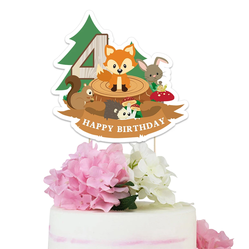 happy birthday 4 Лесные животные тема вечерние бумажный Топпер на торт серии 3 с днем рождения душ украшения на заказ Персонализированные торт Топпер - Цвет: happy birthday 4