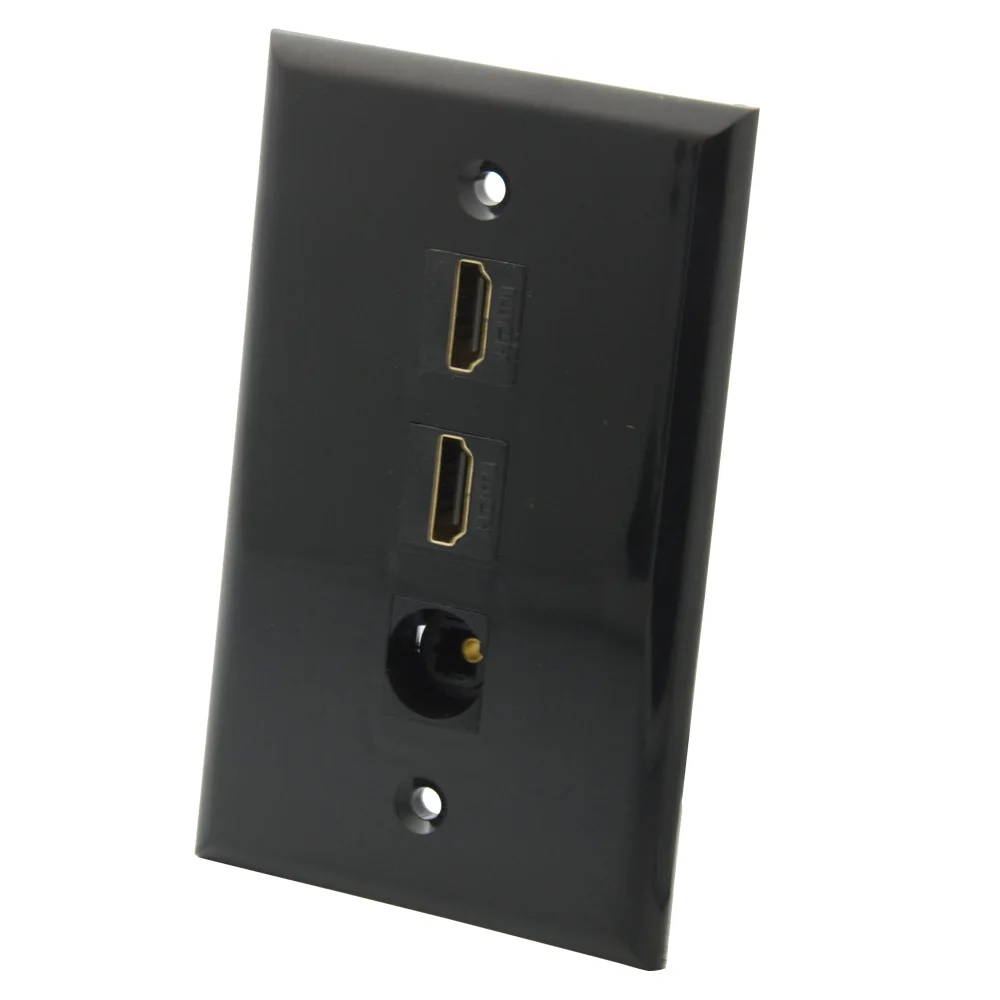 Однотонная черная настенная плата Toslink на 2 порта HDMI с разъемом Мама