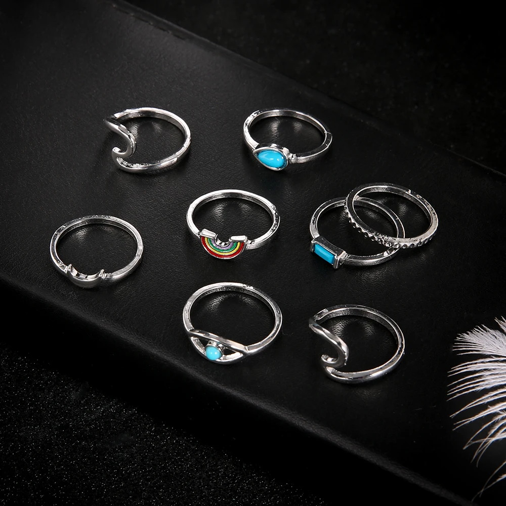 8 шт./компл. богемный ретро Драгоценный Камень Луна глаза волна геометрические