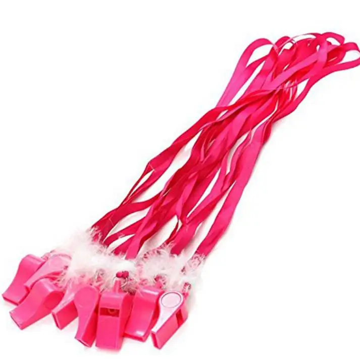 Pink Fluffy feather whistle blowing fun whistle necklace hen party night do accessory stage funny joke noise maker concert cheer