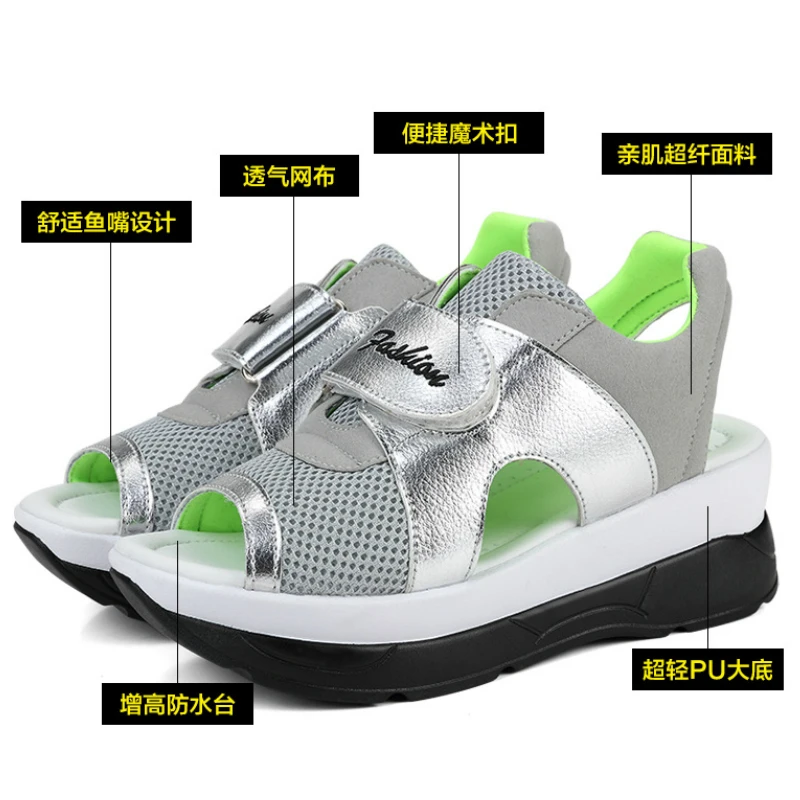 Новые летние женские босоножки на платформе танкетке с открытым носком модные