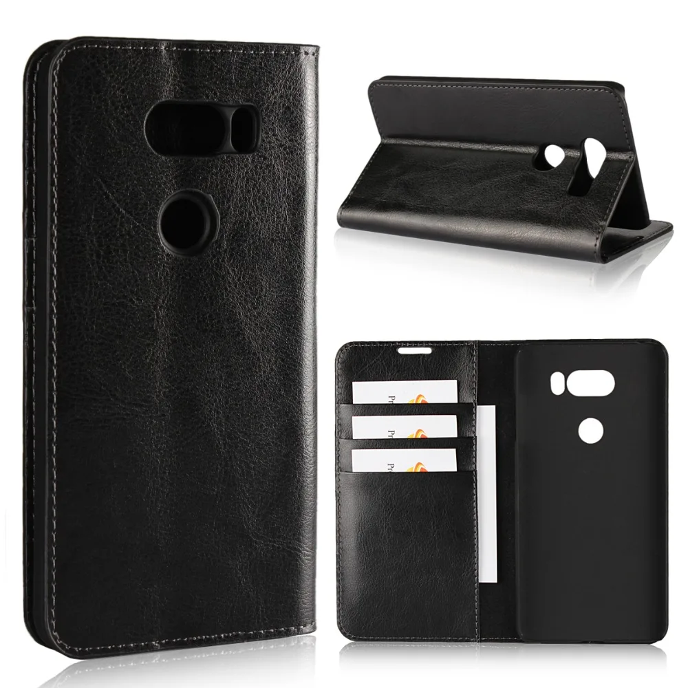 

Luxury Genuine Leather Wallet Flip Case Cover For LG V30