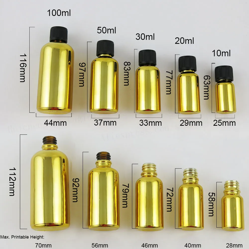 12 x New Design 5ml 10ml 20ml 30ml 50ml 100ml Refillable Gold Glass Bottle With Childproof Lids 1OZ Cosmetic Container | Красота и