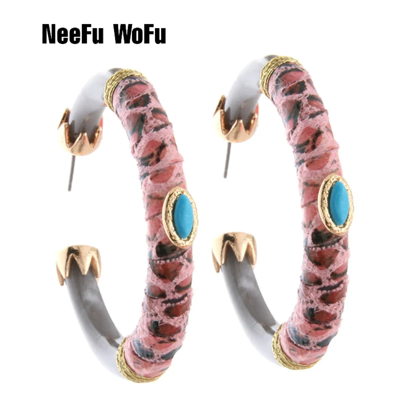 Женские серьги кольца NeeFuWoFu большая полимерная серьга из тигровой кожи в