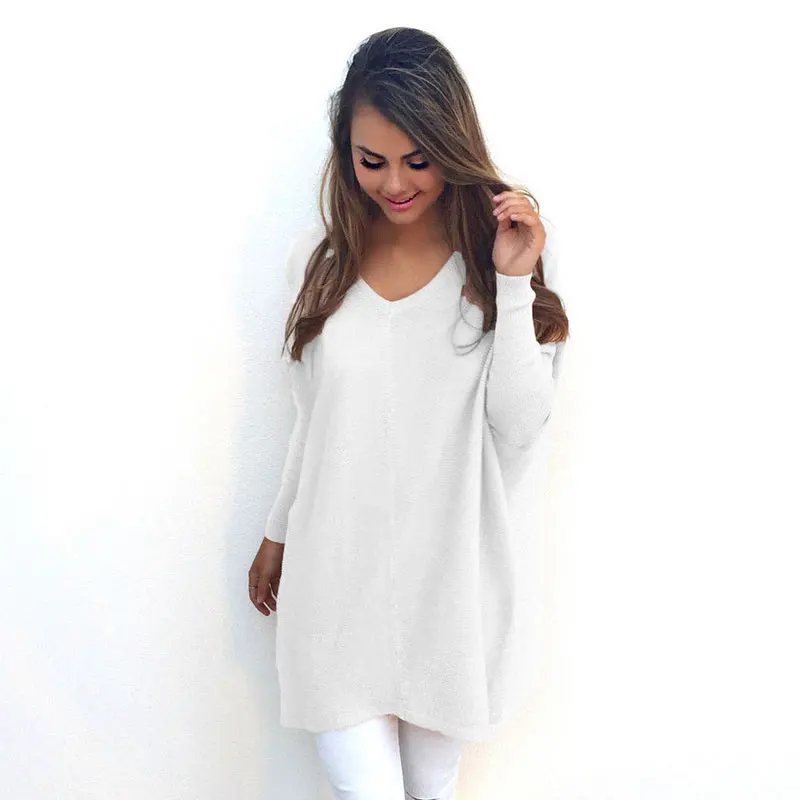 Women Fashion New Causal Loose Sweater Office Lady Long Sleeve Pullovers Spring Autumn Solid V-Neck Female Tops | Женская одежда