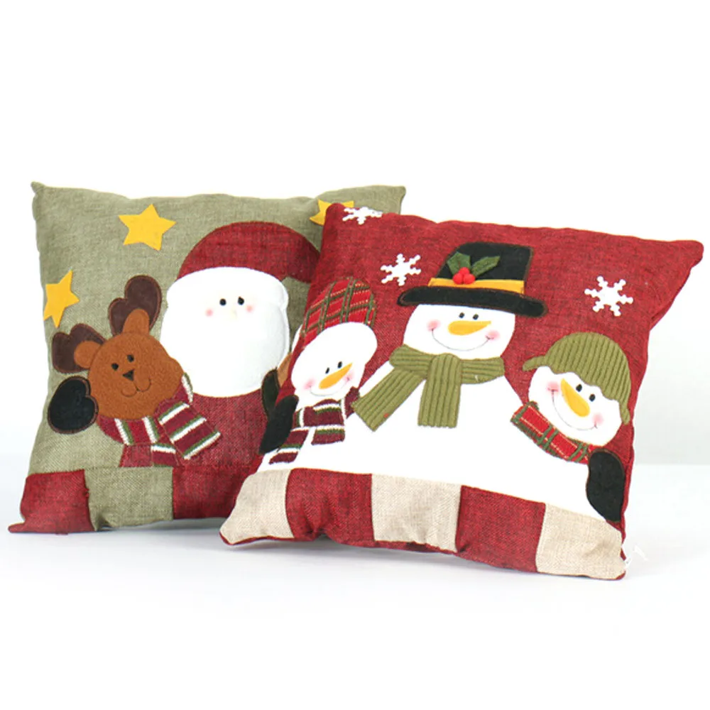 High Quality Cotton Line Pillow Case Christmas Snowman Printing Dyeing Bed Home Cover Pillowscases | Дом и сад