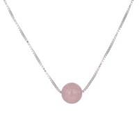 fashion round pink strawberry quartz 30 silver plated lady pendant necklace wholesale jewelry women short box chains