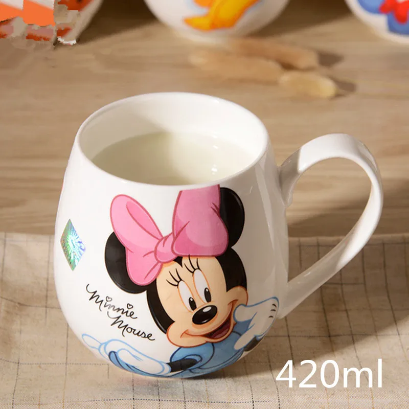 Minnie (420ml) Мультяшная кружка Микки и Минни, керамические чашки для молока, 320 мл/420 мл, креативная Мода для пар, чашка для кофе и воды, милая чашка для завтрака, рождественские подарки - Цвет: Minnie (420ml)