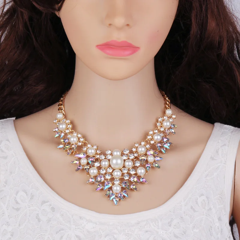 

2 Colors Charm Statement Strand Big Pearl Beads Chain Pearl Choker Chunky Necklace For Women