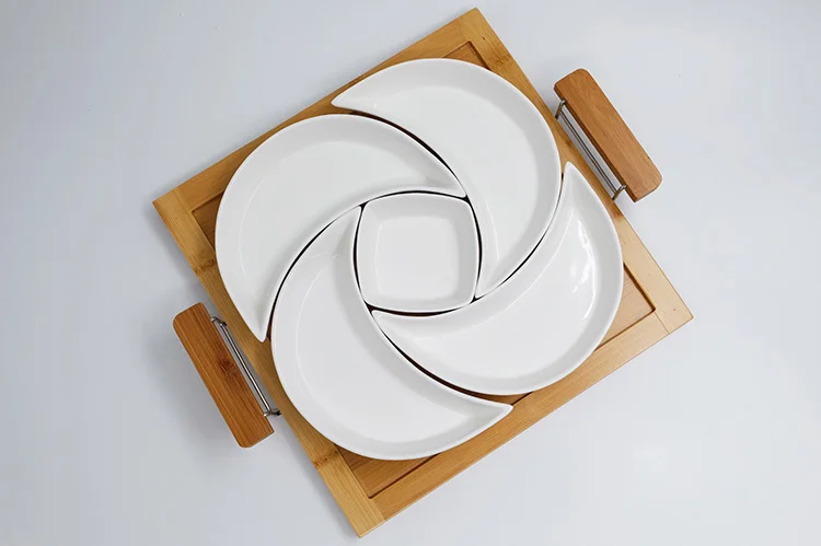 Ceramic snack plate platter wood plate friut tray dust-proof can put living room snack platter