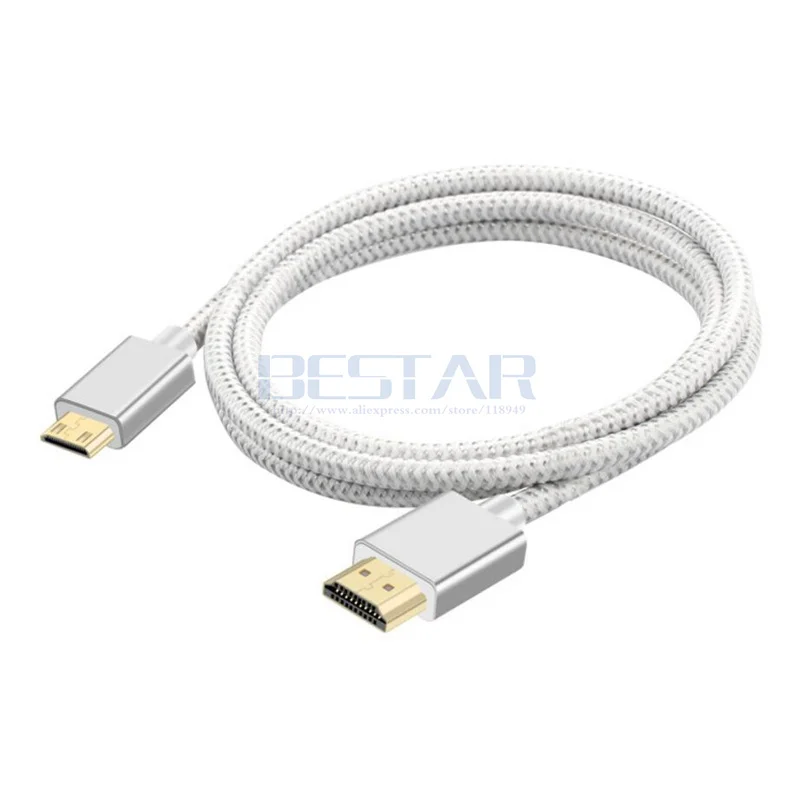Серебристая оплетка HDMI 2 0 для Mini мужчина к мужчине HD 3D 4K 60Hz кабель V2.0 V 4FT 6FT 10FT