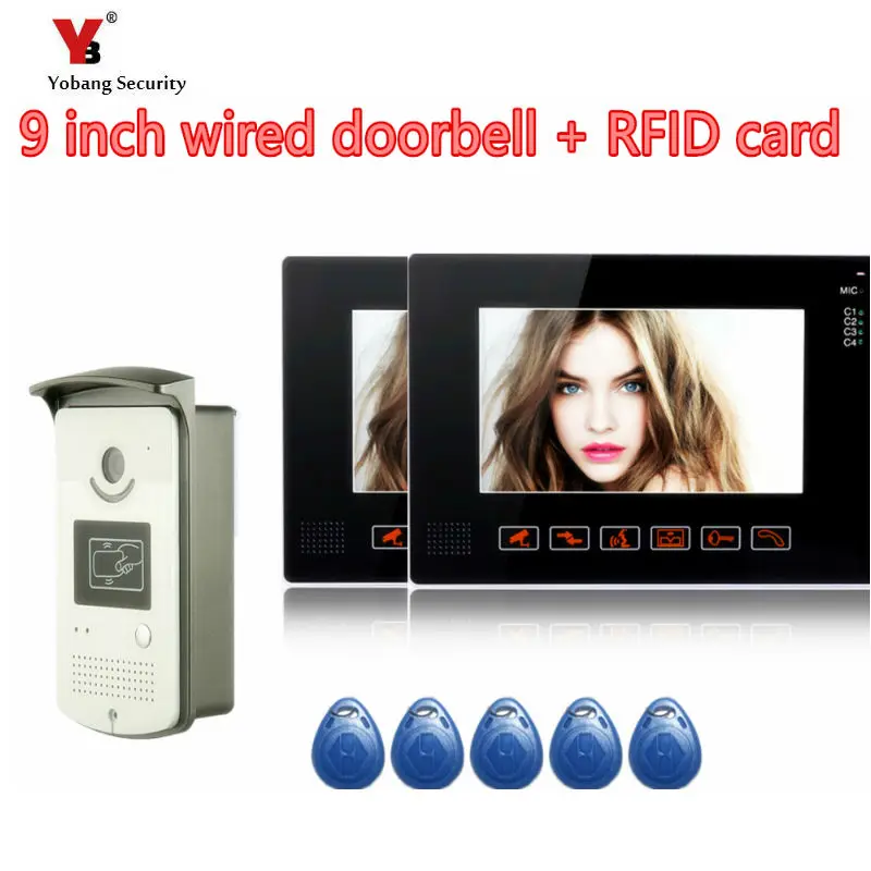 Yobang Security 9 &quotвидеодомофон с 2 черными мониторами 5 RFID система доступа HD дверной