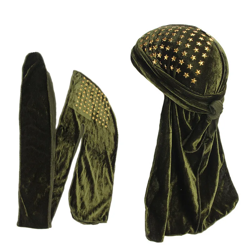 Вельветовые длинные хвостовые головные повязки Золотая пятизвездочная