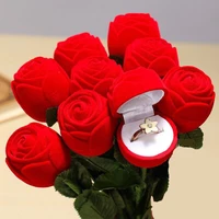 1pc cute red velvet rose gift box for engagement wedding earrings rings pendant jewelry storage case carring display cases